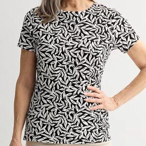 Women's Croft & Barrow Essential Crewneck Tee, Black Casual Palm, Size: L